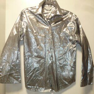 VTG BLAIR WARREN PA Women's Silver Metallic Blouse Button Up L
